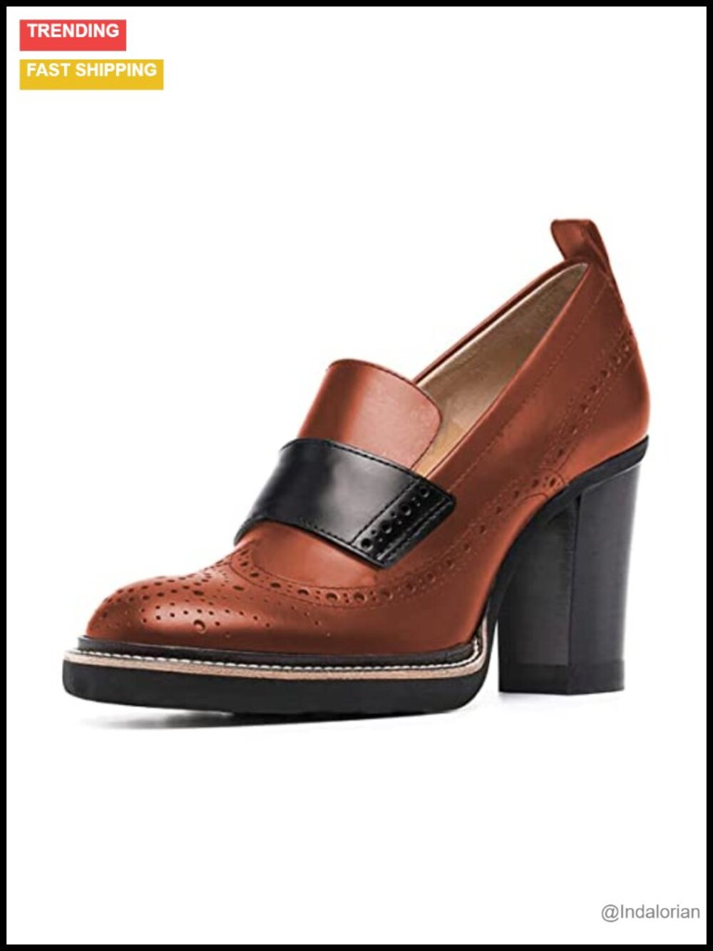 YDN Women Chunky High Heel Round Toe Oxford Loafer Slip On Office Pumps